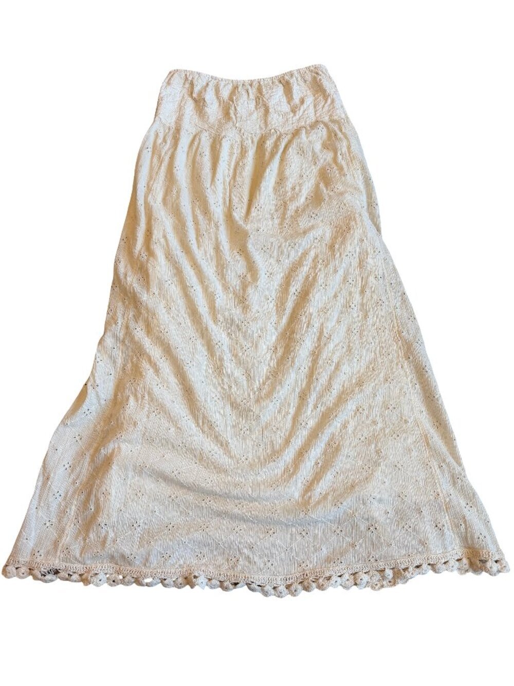 Free People Cream Eyelet Midi Skirt Strapless Dress Crocheted Trim Size Small